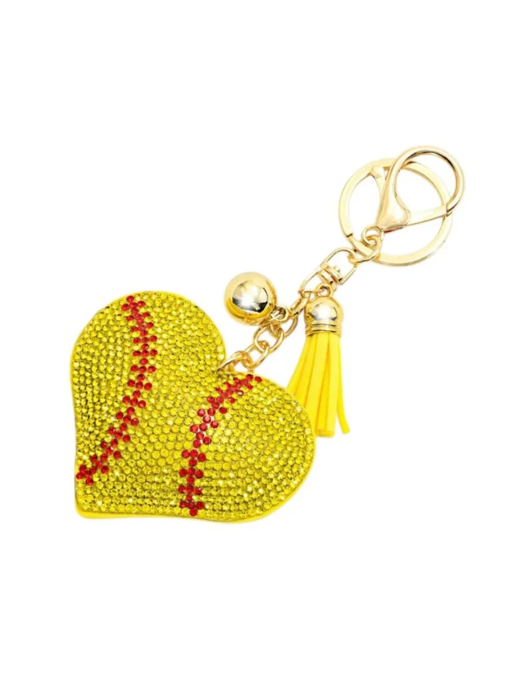 Softball Heart Tassel Bling Faux Suede Stuffed Pillow Key Chain Handbag Charm